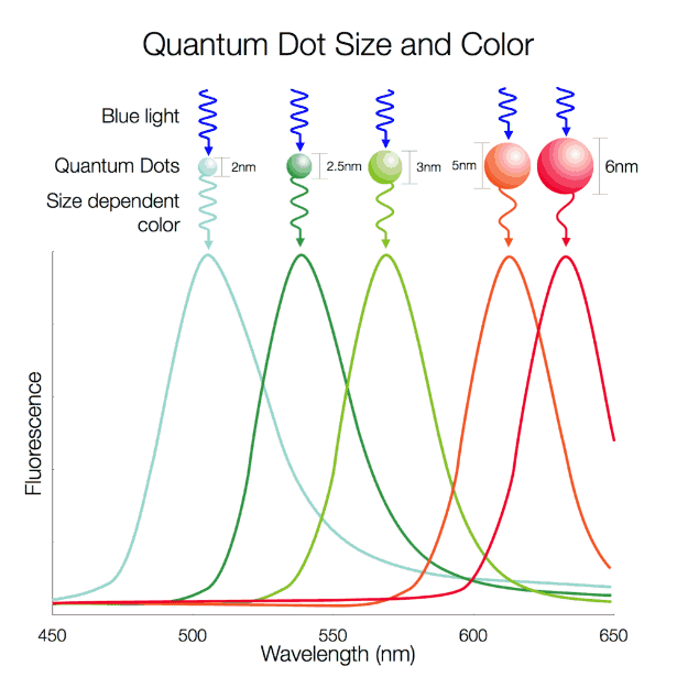 kuantum noktaların boyutlarının renk ışıması